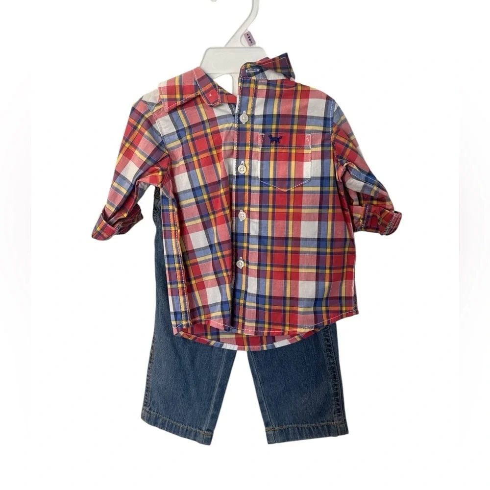 Plaid Kids Shirt and jeans set size 9months
